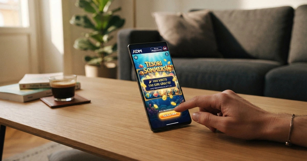 La lobby di un casino online ADM con una promozione di giri gratis senza deposito in evidenza e la dicitura «senza deposito» visibile
