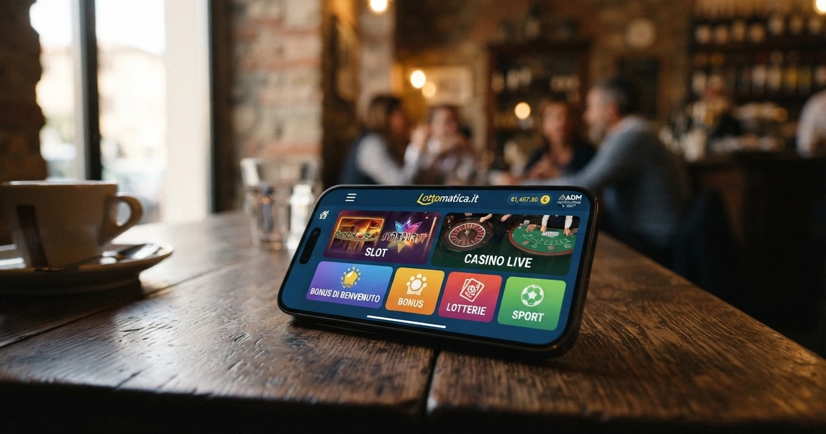 Schermata di un'app casinò su smartphone Android con interfaccia lobby giochi, menu di navigazione laterale e anteprime delle slot in evidenza
