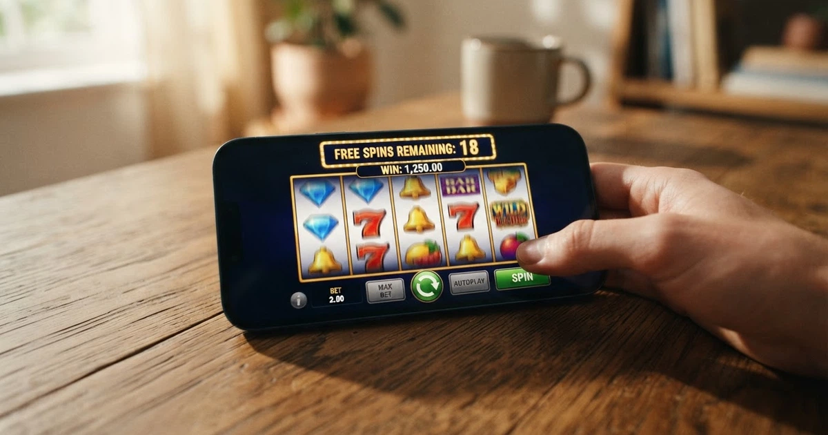 Una schermata di casinò online con una slot machine aperta e un contatore di giri gratis in evidenza