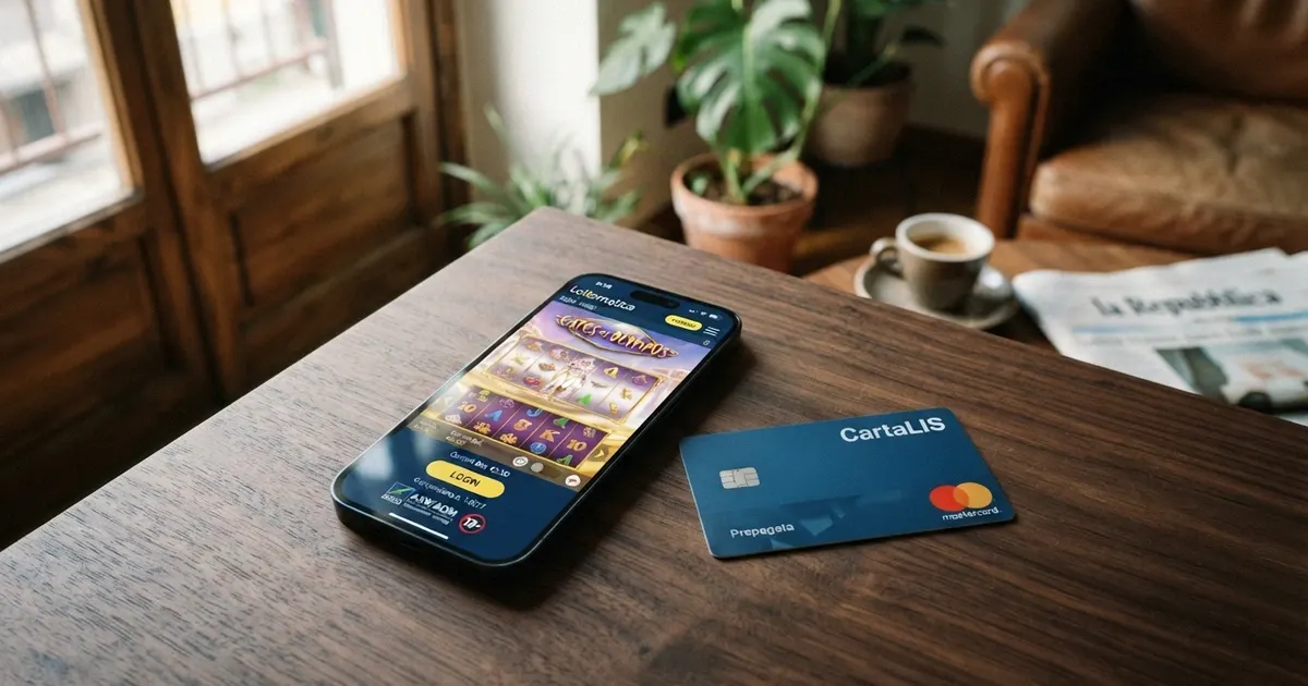 Una carta Revolut fisica e uno smartphone con l'app Revolut aperta affiancati sullo schermo di un casinò online