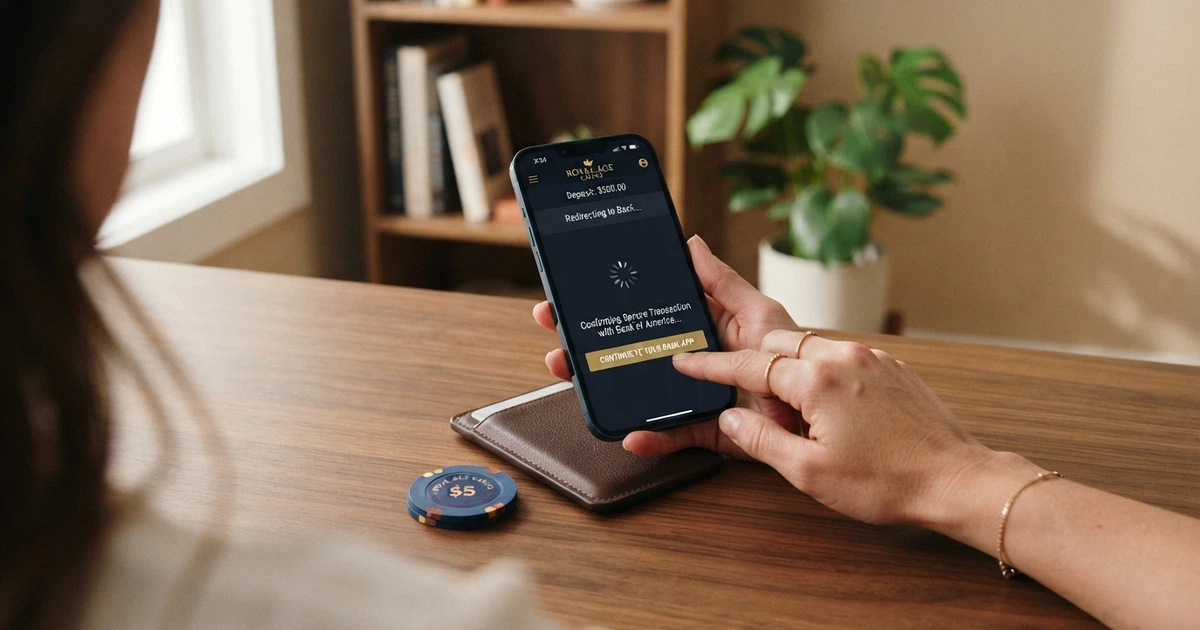 Interfaccia di pagamento Trustly su un casinò online con il logo del metodo e la schermata di reindirizzamento alla banca