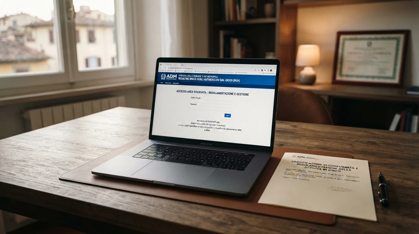 Il logo ADM accanto al simbolo della concessione e una schermata del registro RUA su adm.gov.it