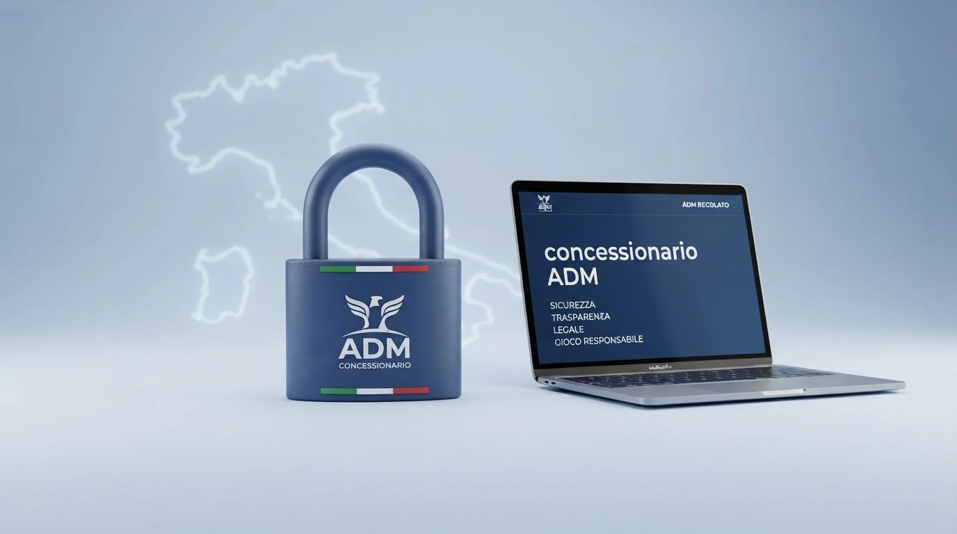 Logo dell'Agenzia delle Dogane e dei Monopoli e dicitura «concessionario ADM» su un'interfaccia di casinò online