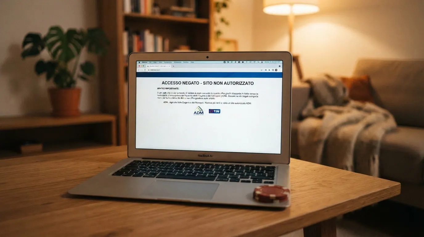 Schermo di un casinò online con un avviso di blocco DNS emesso dagli ISP italiani