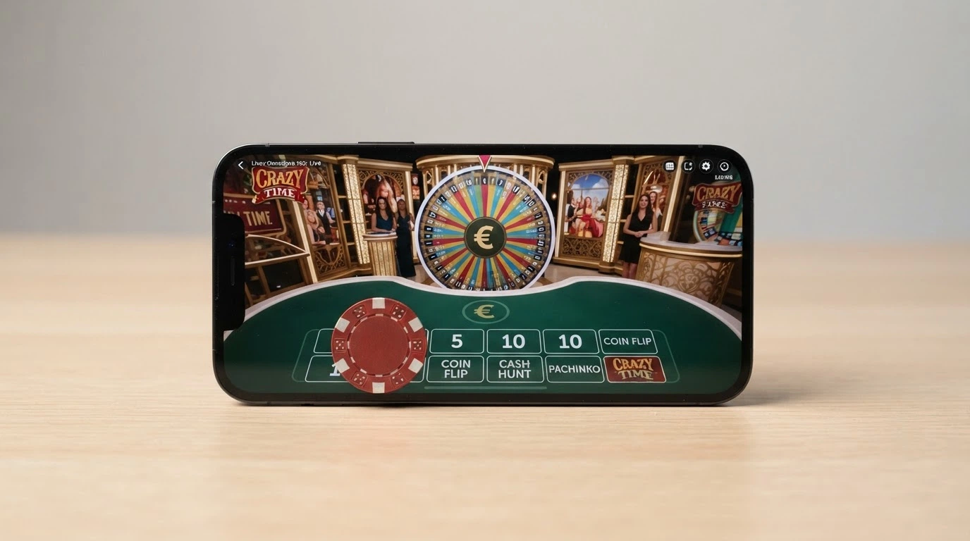 Il tavolo di puntata di Crazy Time con i gettoni sulle caselle 1, 2, 5, 10 e sui quattro portali bonus