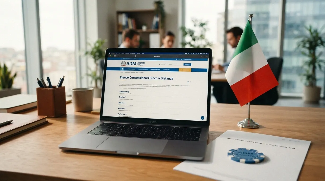 Il logo ufficiale dell'Agenzia delle Dogane e dei Monopoli accanto alla bandiera italiana, su sfondo blu istituzionale