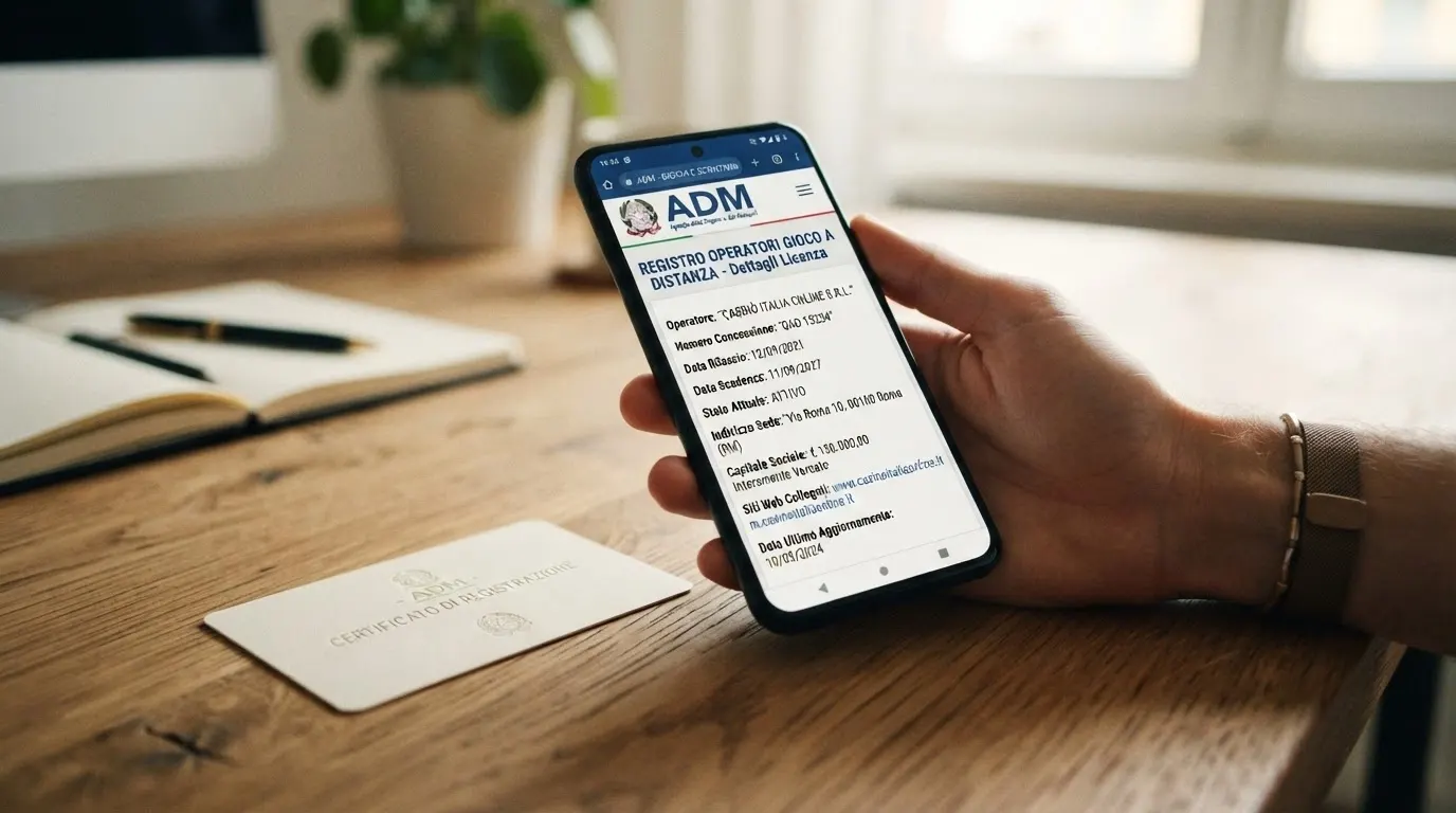 Il logo dell'Agenzia delle Dogane e dei Monopoli accanto alla dicitura «concessionario autorizzato» su un certificato digitale con il numero di concessione in evidenza.
