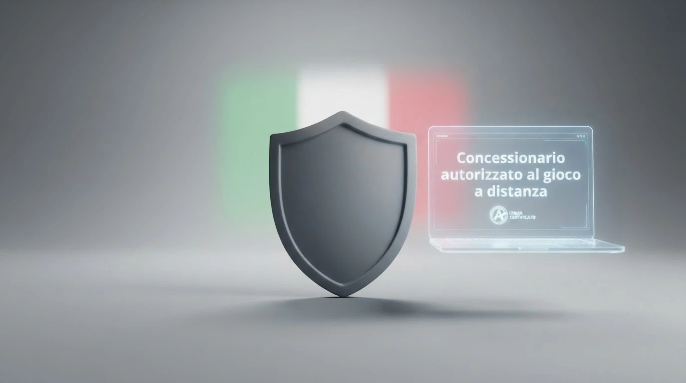 Il logo ufficiale dell'Agenzia delle Dogane e dei Monopoli accanto alla dicitura «Concessionario autorizzato al gioco a distanza» su uno schermo