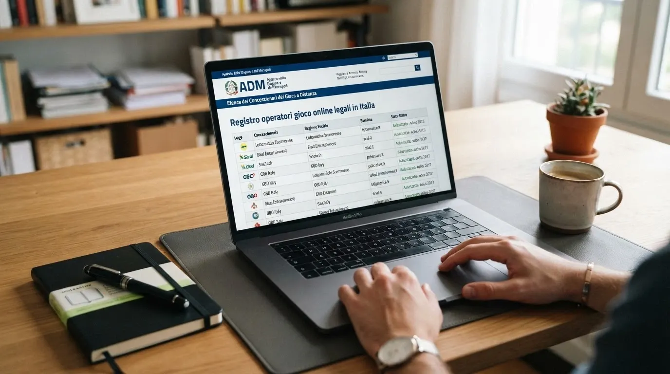Il logo dell'Agenzia delle Dogane e dei Monopoli accanto alla schermata del registro online dei concessionari autorizzati