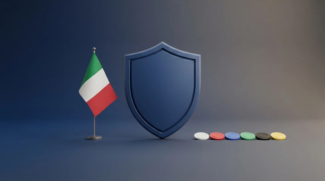 Il logo dell'Agenzia delle Dogane e dei Monopoli (ADM) accanto a un elenco di licenze offshore (Curaçao, Anjouan, Estonia) con una mappa dell'Italia sullo sfondo