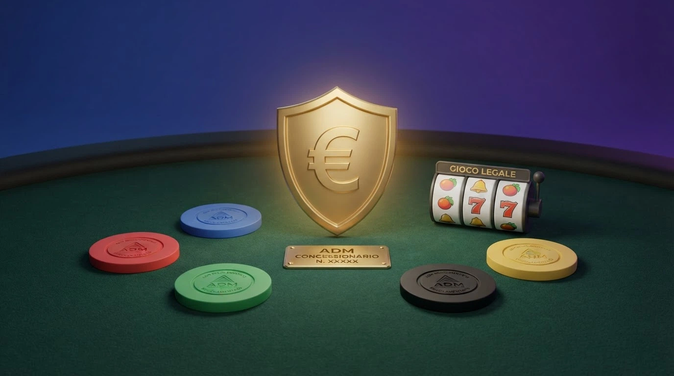 Una vista d'insieme dei loghi o dei footer di diversi casinò ADM affiancati, con in evidenza i codici GAD e le soglie di deposito minimo