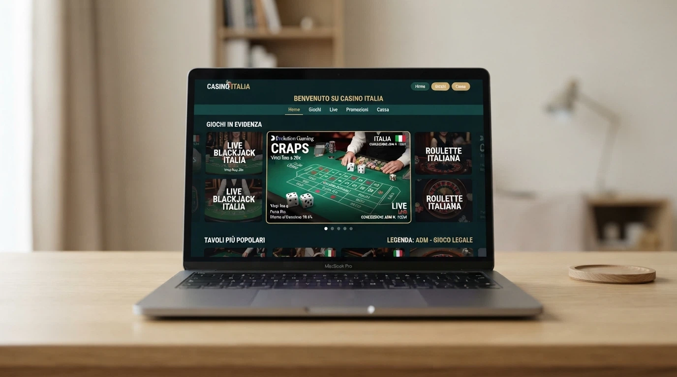 L'interfaccia di un casinò online con licenza ADM che mostra la lobby dei giochi da tavolo con craps in evidenza