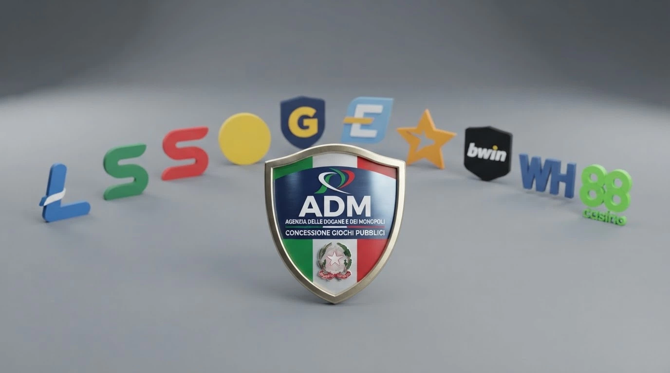 Logo ufficiale dell'Agenzia delle Dogane e dei Monopoli accanto ai marchi degli operatori di slot machine con concessione ADM attiva in Italia