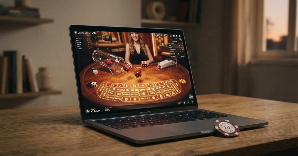 Tavolo da gioco del Sic Bo online con tre dadi e aree di puntata colorate sullo schermo di un computer