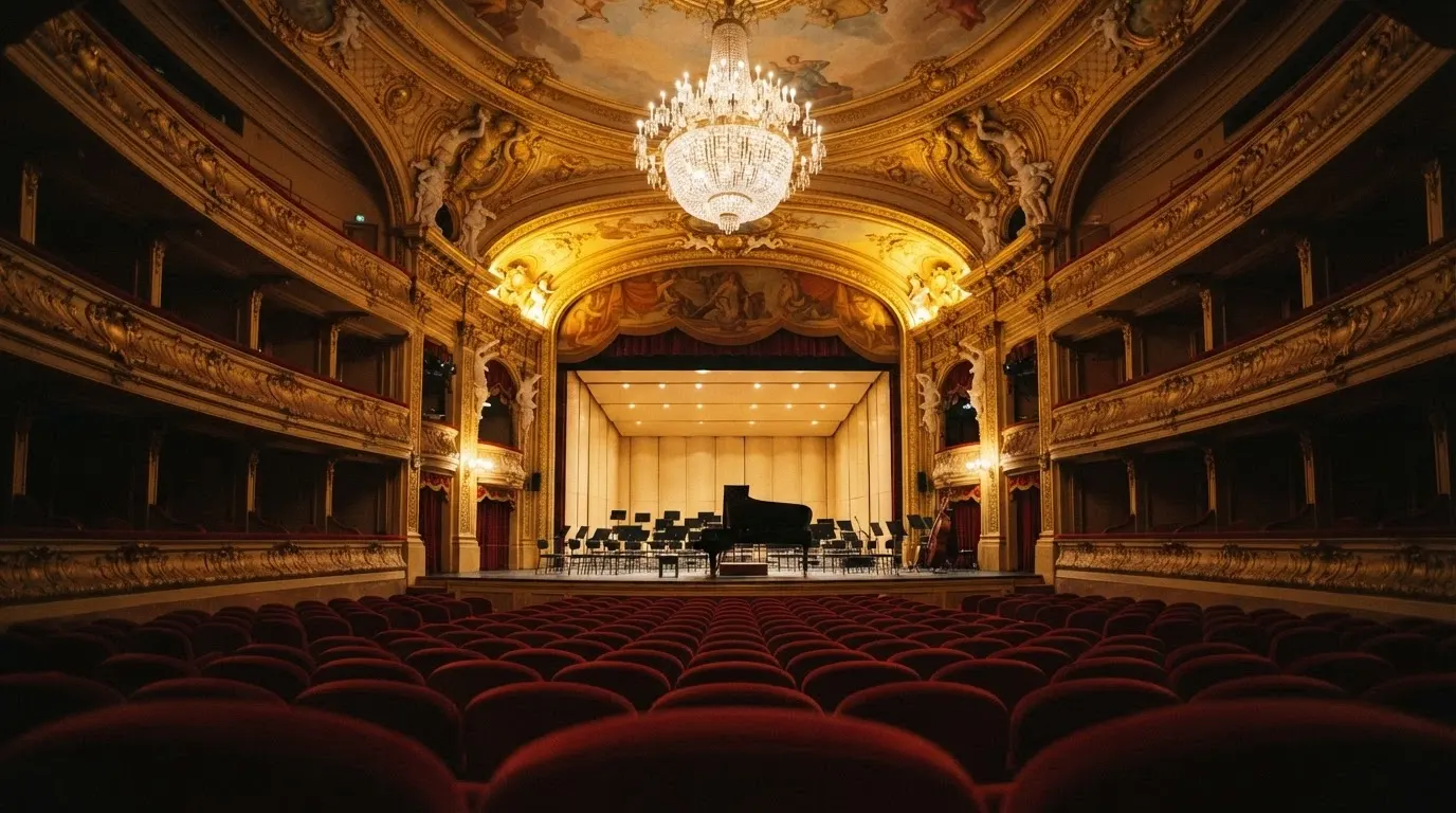 Palco e platea del Teatro dell'Opera del Casinò di Sanremo con circa 400 posti a sedere
