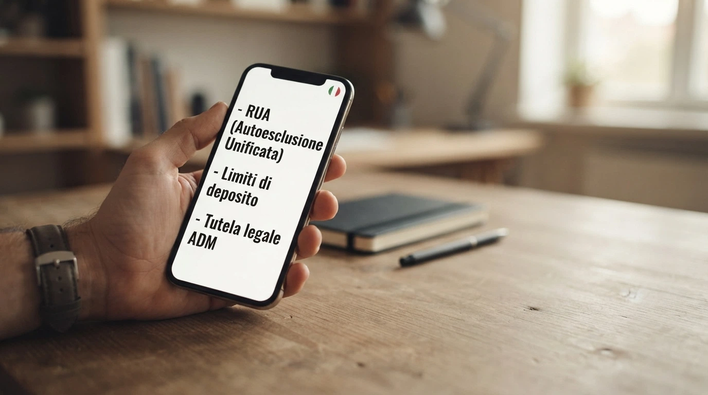 Un'infografica che elenca le protezioni del giocatore italiano (RUA, limiti di deposito, tutele ADM) e le segna come non disponibili per i casinò non AAMS