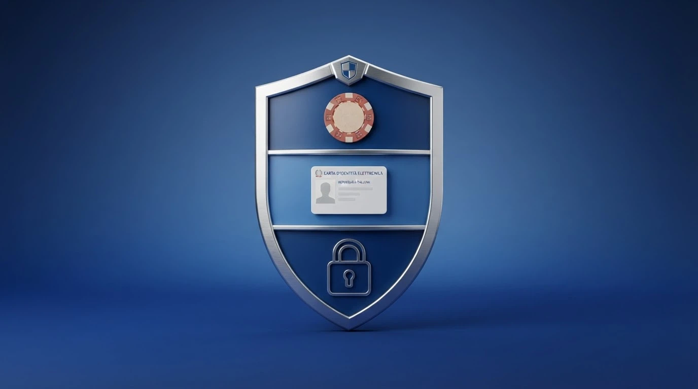 Logo dell'Agenzia delle Dogane e dei Monopoli accanto ai simboli delle tutele del giocatore (RUA, limite di deposito, verifica identità)
