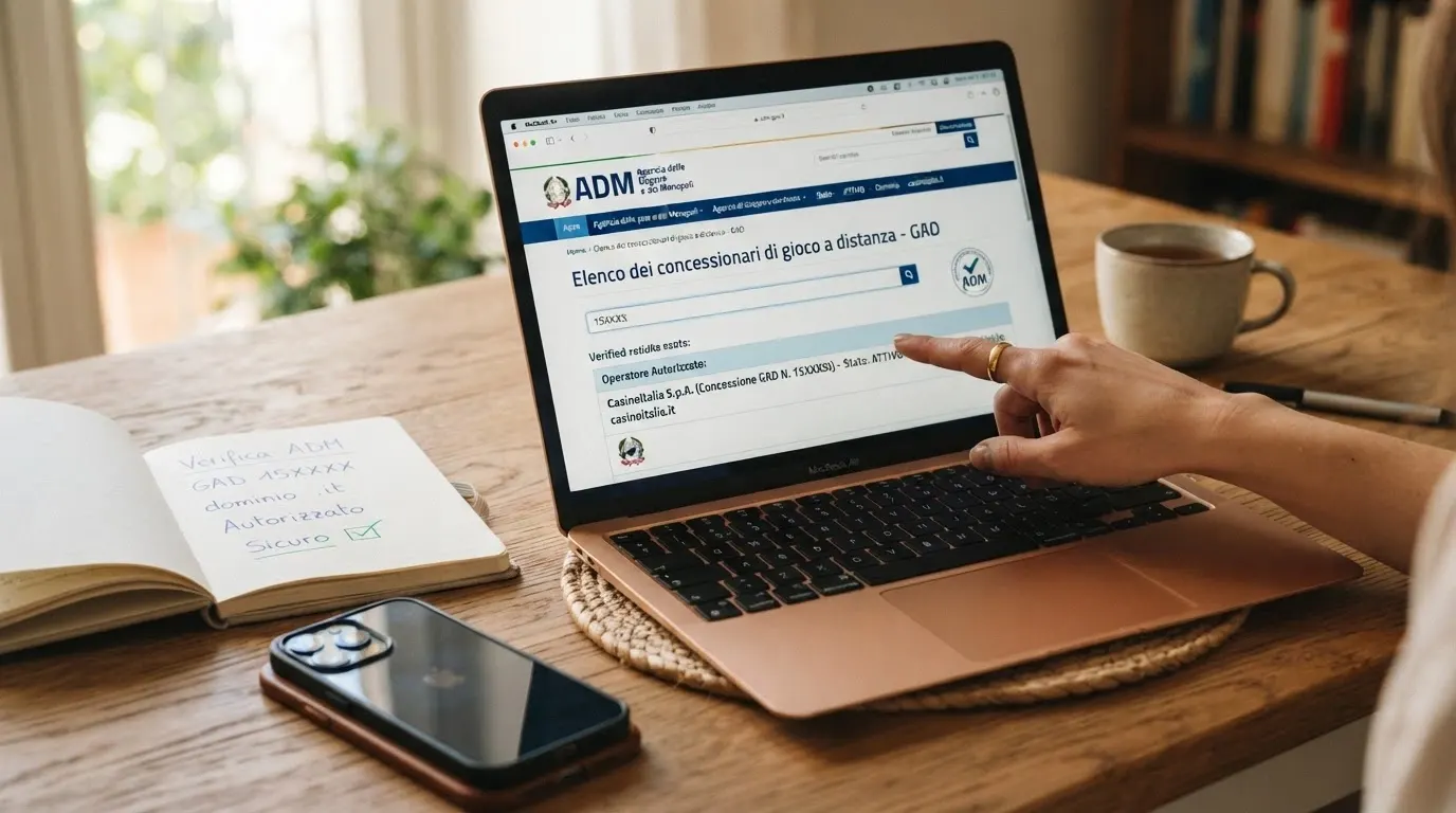 Il registro ufficiale dei concessionari ADM sul sito adm.gov.it aperto su una pagina di ricerca, con il numero GAD di un operatore in evidenza