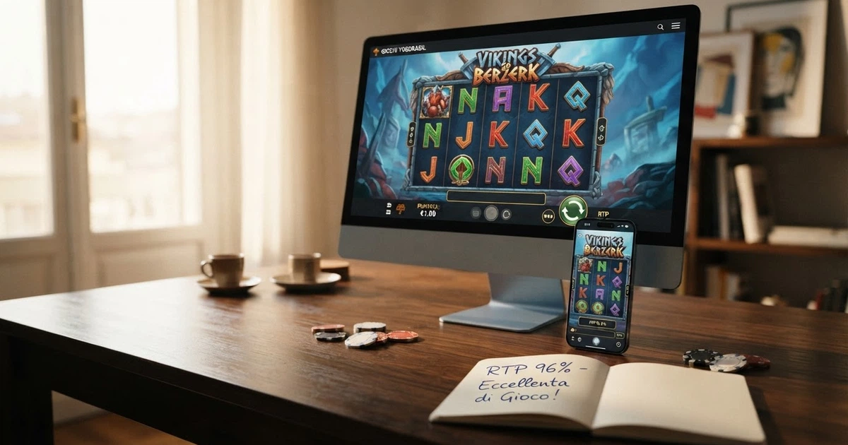 L'interfaccia di una slot machine Yggdrasil aperta su desktop e smartphone, con il logo del provider visibile nell'angolo